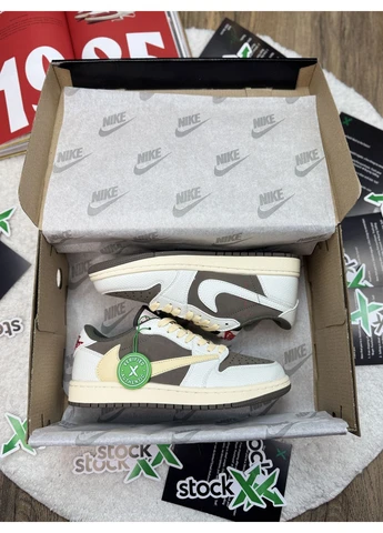 Комбіновані кросівки чоловічі nike air jordan 1 retro low x travis scott low og reverse mocha найк аір джордан демісезон No Brand