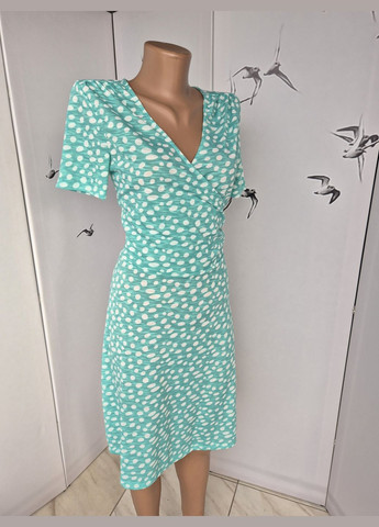 Мятное платье женское в белый горошек No Brand в горошек