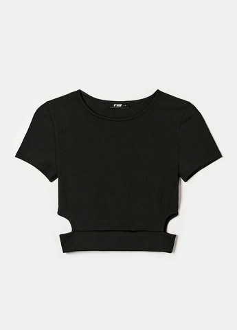Черная летняя футболка женская в рубчик черного цвета Let's Shop