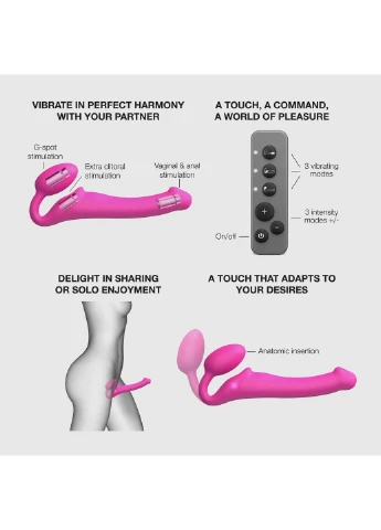 Безремінний страпон з вібрацією Vibrating Fuchsia XL, діам. 4,7см, пульт ДК, регульований - CherryLove Strap-On-Me (366962576)