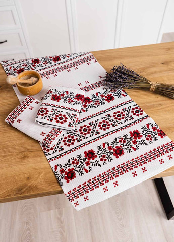 Homedec полотенца вафельные "орнамент красный" 75х35 см (комплект 4шт) орнамент белый производство - Турция