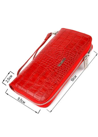 Горизонтальний яскравий гаманець для жінок із натуральної фактурної шкіри під крокодила Червоний 19х9,5х2,5 см Canpellini (391300274)