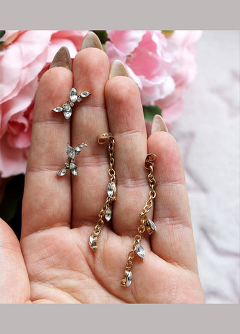 Жіночі сережки — висувки/трансформери 2 в 1 з камінням, колір золото No Brand (307929148)