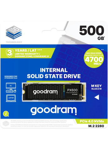Накопичувач SSD M.2 500GB PX600 PCIe 4.0 NVMe 2280 (SSDPR-PX600-500-80) Goodram (360413410)