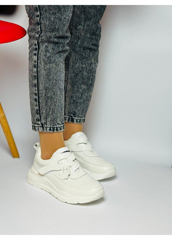 Белые демисезонные 100 кросовки кожаные белые на липучках Hengji