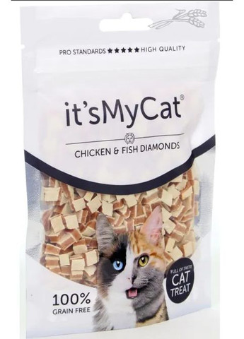 Ласощі для кішок It's MyCat Chiken & Fish Diamonds курячі та рибні кубики 50 г It'sMyCat (269341868)