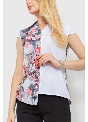 Комбинированная блуза с цветоным принтом, цвет серо-розовый, 230r99-5 Ager