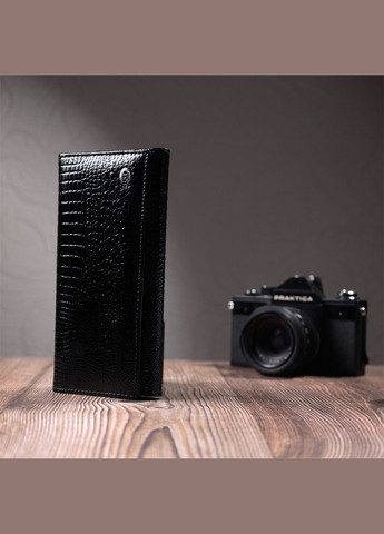 Жіночий гаманець із натуральної лакованої шкіри 22679 Чорний st leather (298568725)