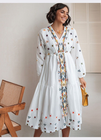 Белая белое платье с вышивкой и кулиской на талии Dressa узор однотонный (324389507)