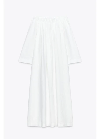 Білий сукня міді з льону 8191/267 Zara