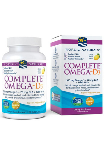 Жирные кислоты Complete Omega-D3, 60 капсул - лимон Nordic Naturals (293421850)