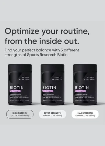Биотин 10 000 мкг (Максимальная сила) 120 жидких капсул Sports Research (387021069)