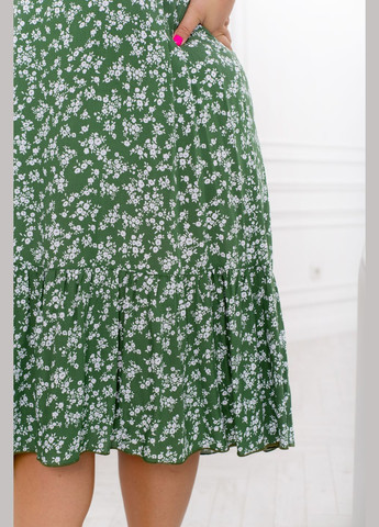 Оливкова (хакі) повсякденний сукня з воланом а-силует No Brand з квітковим принтом