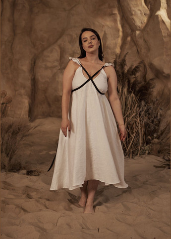 Білий комплект з органічного льону (сукня, крильця та рукави) на зріст від 170см+ HOCHUSOBITAKE