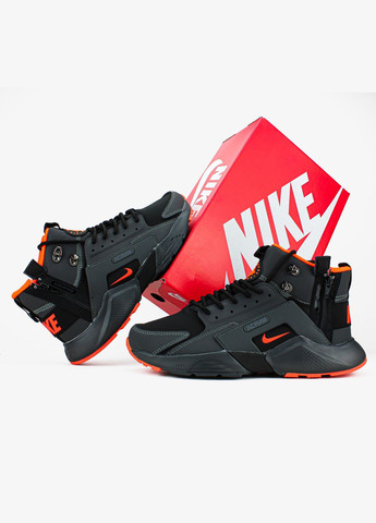 Черные зимние кроссовки зимние мужские nike huarache x acronym winter mid black termo | найк хуарачи х акронум высокие черные термо No Brand