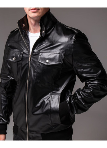 Чорна демісезонна чоловіча куртка з еко-шкіри Vakko