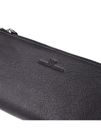 Практичний шкіряний гаманець на три відділення 23111 Чорний st leather (330359572)