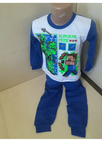 Синяя демисезонная пижама для мальчика хлопок интерлок украина 92 98 104 110 116 122 128 No Brand