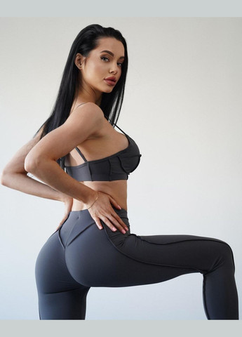 Спортивний костюм зі «швами назовні» (топ з чашками та легінси без пуш-ап), темно-сірого кольору, розмір S Trends (330757762)