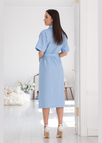 Голубое повседневный элегантное платье из льна меди длиной с воротником и манжетом (ск 1524) RiMari