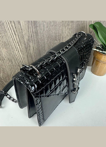 Женская мини сумочка клатч лаковая рептилия с магнитом, цепочка, черная (sku_1617) No Brand (330576168)