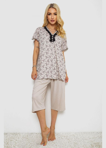 Бежева всесезон піжама жіноча з принтом,, 243r6968 Stil Moda