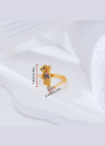 Элегантное обручальное кольцо мишка с разноцветными кристаллами ловит сердце золотистое размер регулируемый Fashion Jewelry (308211288)