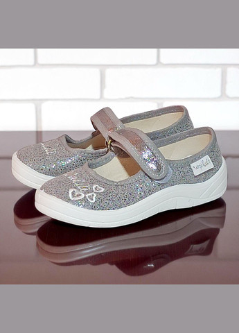 Серебристые ортопедические тапочки для девочки с липучками сменка в сад Waldi со стразами, с вышивкой