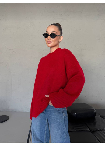 Червоний зимовий жіночий об’ємний светр вільного крою oversize Україна