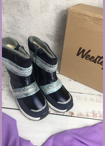 Темно-синие сапоги детские дутики на девочку темно-синий (428) Weestep на молнии