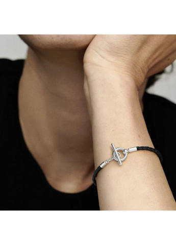 Шкіряний браслет Пандора з срібною Т-образною застібкою 18 591675C01 Kabluchka (355348143)