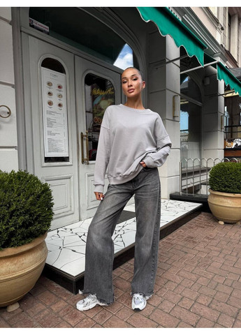 Графитовый женский свитшот оверсайз однотонный без декора (366422571)