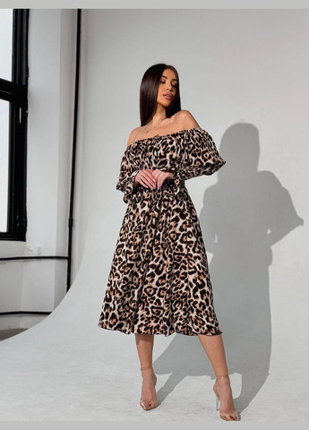 Бежевое повседневный женское платье FINO Mode с цветочным принтом