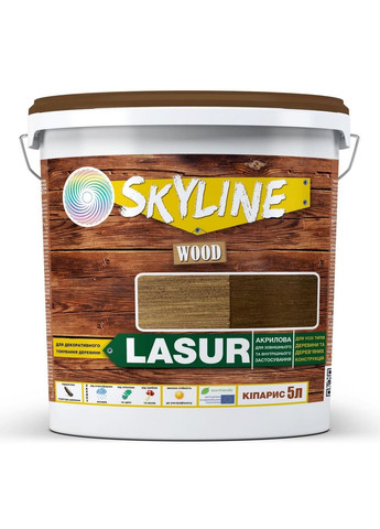 Декоративно-захисна блакить для обробки дерева LASUR Wood 5 л SkyLine (289369611)