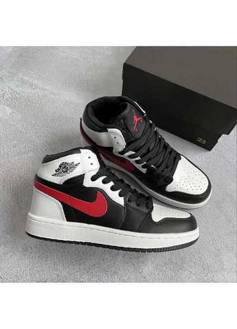 Чорні Осінні кросівки чоловічі nike air jordan 1 retro high black red white 2 найк аір джордан No Brand