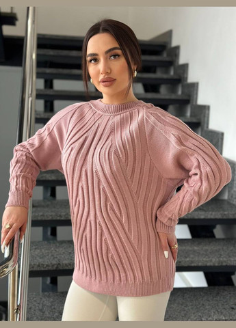 Пудровий жіночий вовняний светр піон з узорами пудра You Best