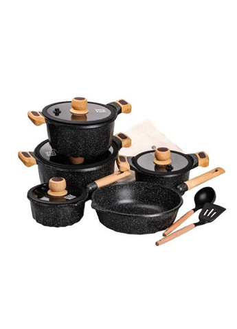 Набор посуды, комплект из 4 кастрюль и сковородок,, черный HP-4-404B MGC (306849286)