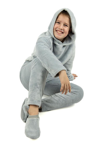 Світло-сіра всесезон тепла підліткова піжама для хлопчика з капюшоном Україна