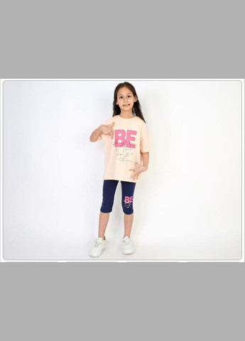 Рожевий літній костюм на дівчинку футболка та капрі з шортами No Brand