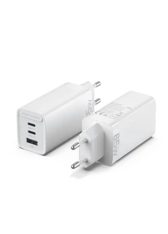 Зарядний пристрій 3port USB(C+C+A) GaN Charger(65W/30W/30W) EU-Plug White Vention 3-port USB(C+C+A) GaN (315435841)