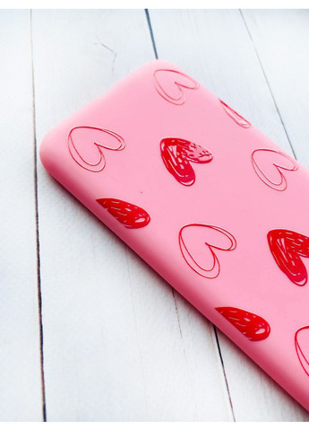 Матовий рожевий чохол на Xiaomi Redmi Note 9 Pro / 9S / 9 Pro Max Сердечка червоні (принт 77) Creative (359482773)