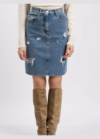 Темно-голубая праздничный, коктейльный, спортивная, офисная, домашний, пляжный, карнавальный, повседневная, кэжуал, джинсовая, вечерний стильная джинсовая юбка MSGM карандаш