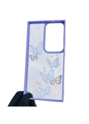 Чохол для Galaxy S24 Ultra (SM-S928B) з блискітками з метеликами на самсунг с24 ультра бузковий Samsung (366388350)