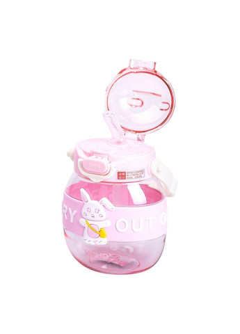 Пляшка для води дитяча з трубочкою 580 мл з ручкою та ремінцем Рожева HP-14-37P Yiwu (351431249)