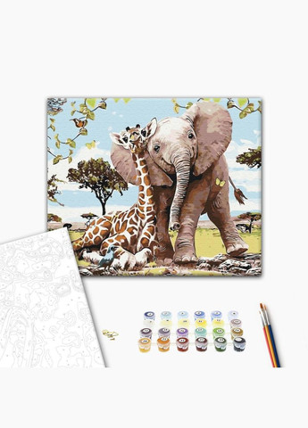 Картина по номерам Милые друзья 40х50 Картины по номерам слоны Рисование по номерам жираф BS8895 Brushme (308988249)