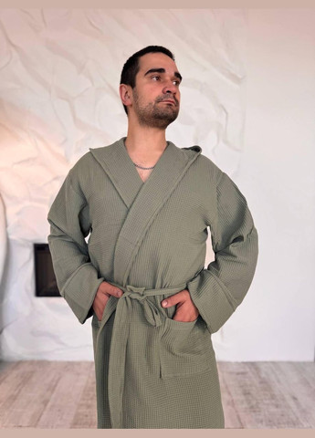 Вафельний халат Чоловічий M-L Хакі (П4К-al-hal-vafel-m-002) No Brand (348095269)