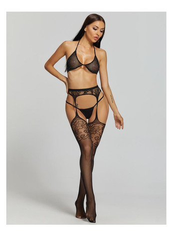 Чорний демісезонний комплект панчіх бра із стразами та трусики стрінги onesize чорний (1-124 8-81 8-94) No Brand