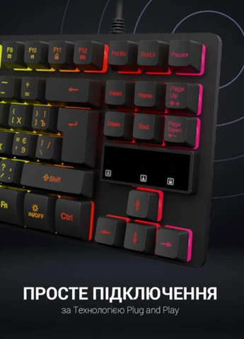 Маленька ігрова клавіатура без цифрового блоку (нумпада), чорна, з RGB-підсвіткою, проводная, мембранна GAMEPRO Nitro (363330466)