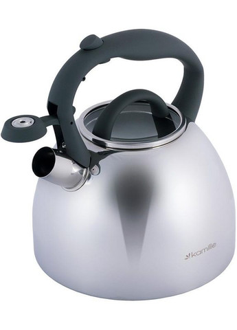 Чайник Whistling Kettle 2.7л з нержавіючої сталі зі свистком і скляною кришкою (сіра ручка) Kamille (329895207)