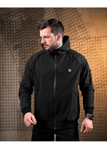 Чорна демісезонна чоловіча легка куртка stone island вологозахищена чорна No Brand